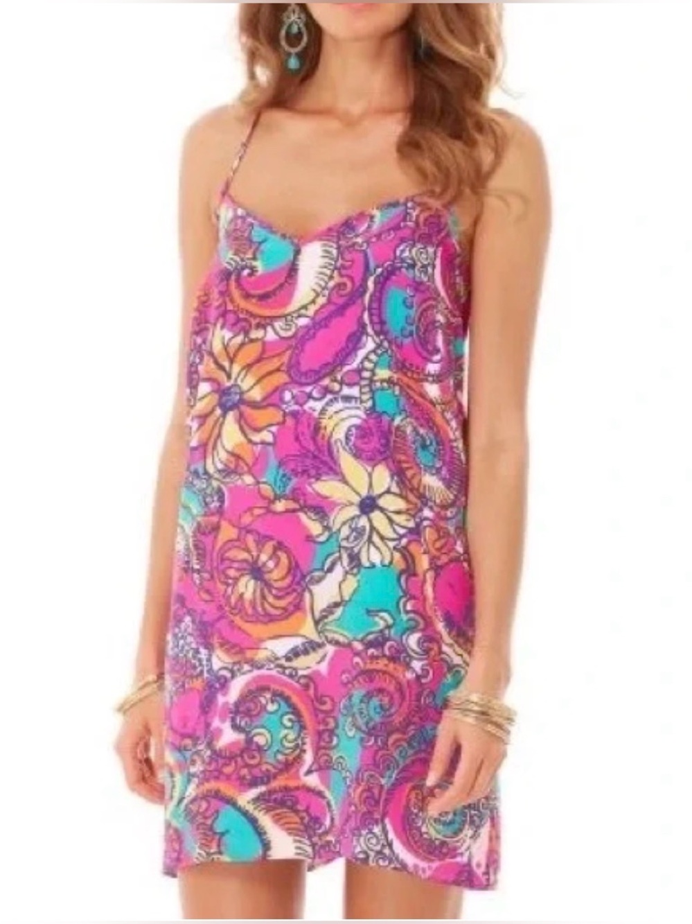 Lilly Pulitzer Dusk Silk Slip Dress Sea and Be Seen Floral Strappy Mini Pink